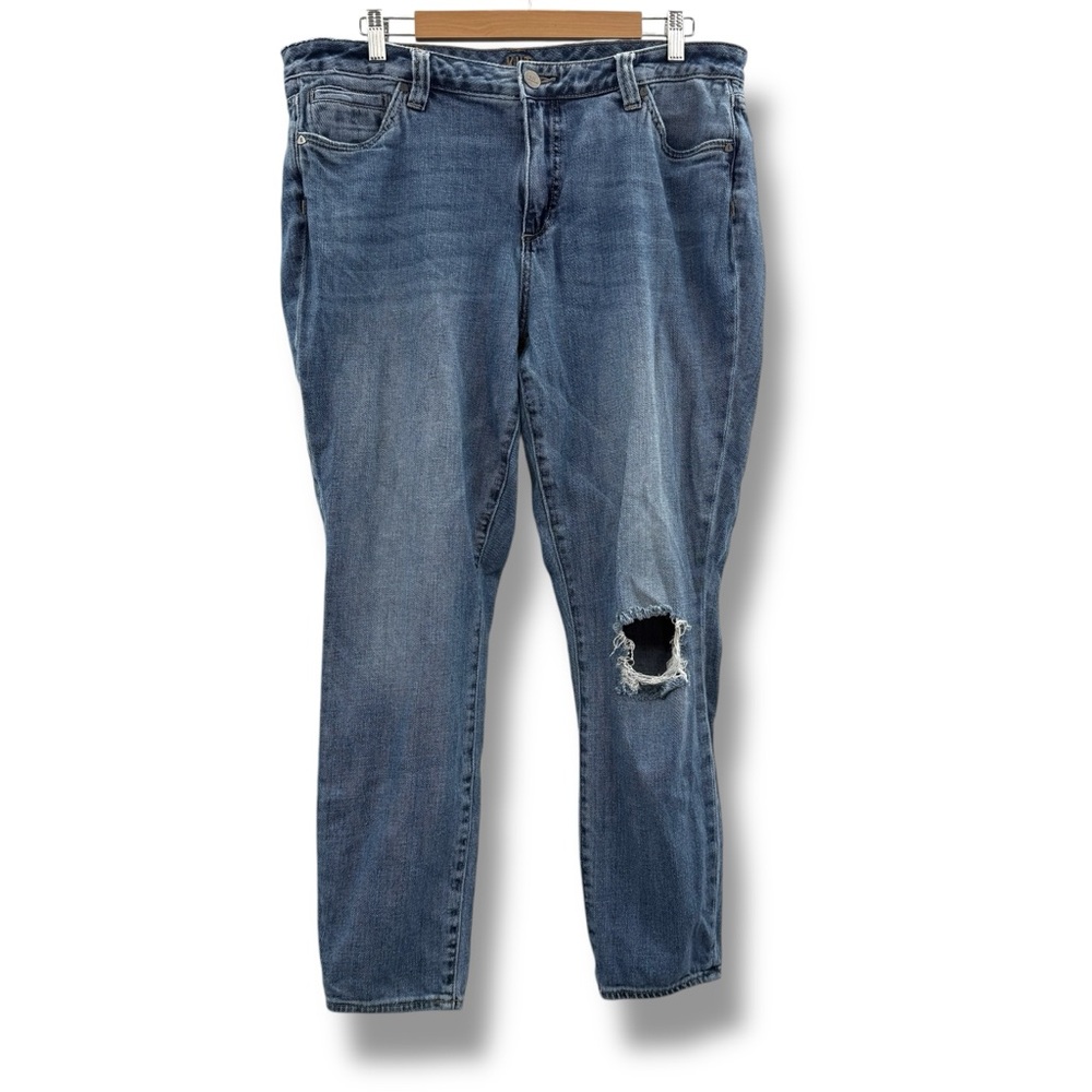 Kut From The‎ Kloth Boyfriend High Rise Distressed Medium Wash Jeans Sz 14W